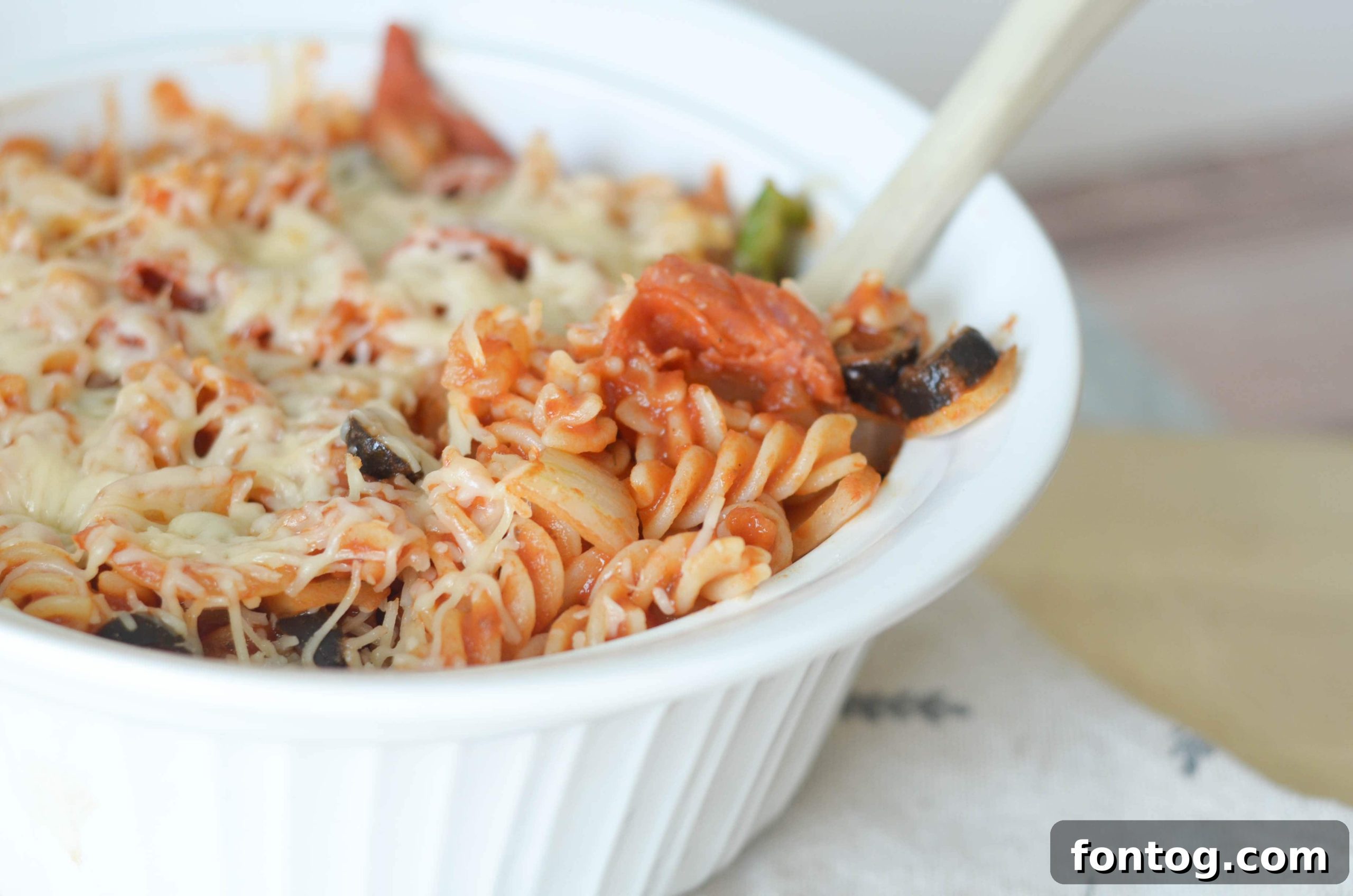 Pepperoni Pizza Pasta in a baking dish