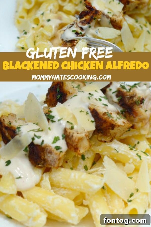 Gluten Free Blackened Chicken Alfredo on a serving platter