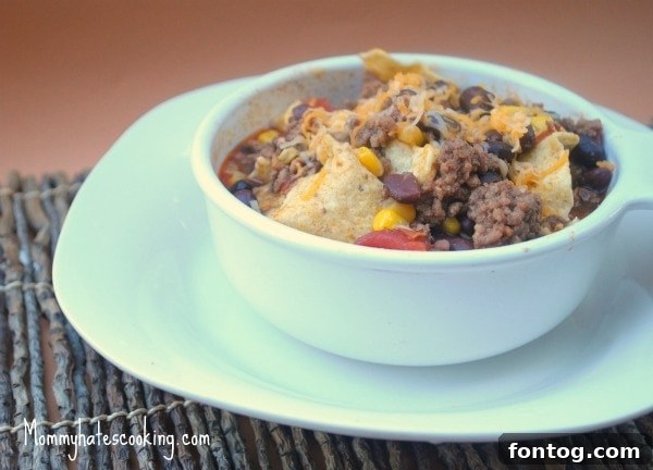 Slow Cooker Taco Soup in a serving bowl