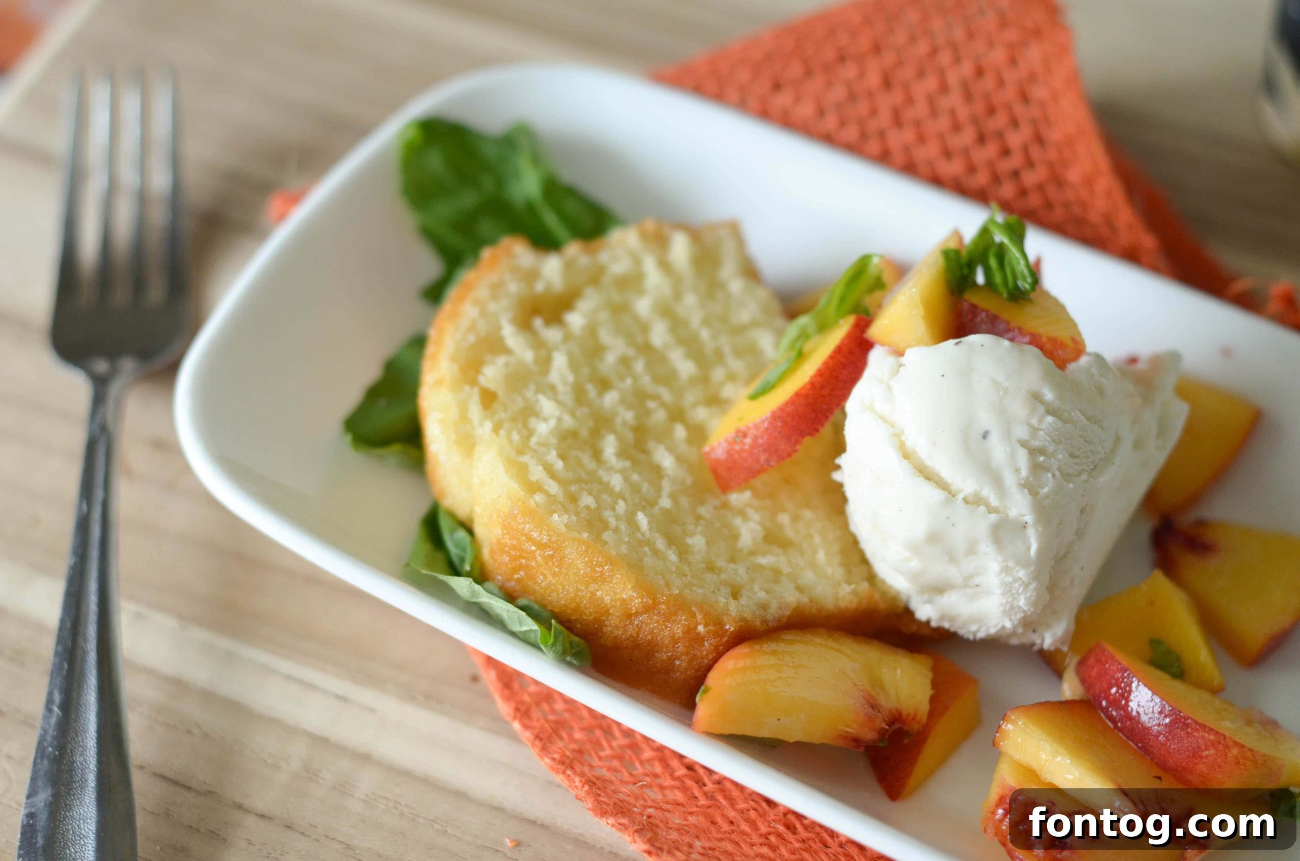 Ingredients for a homemade Pound Cake and Peaches Sundae