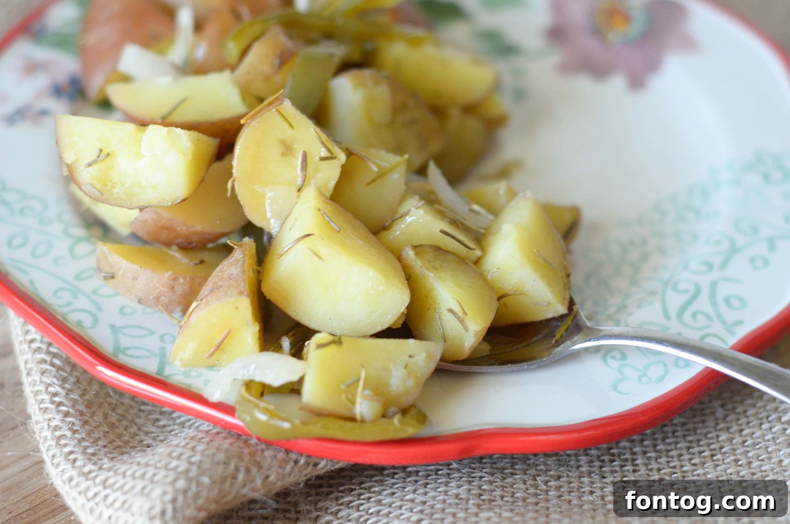 Potato Bake Bonanza 6 Close-up of baked potatoes, green peppers, and onions