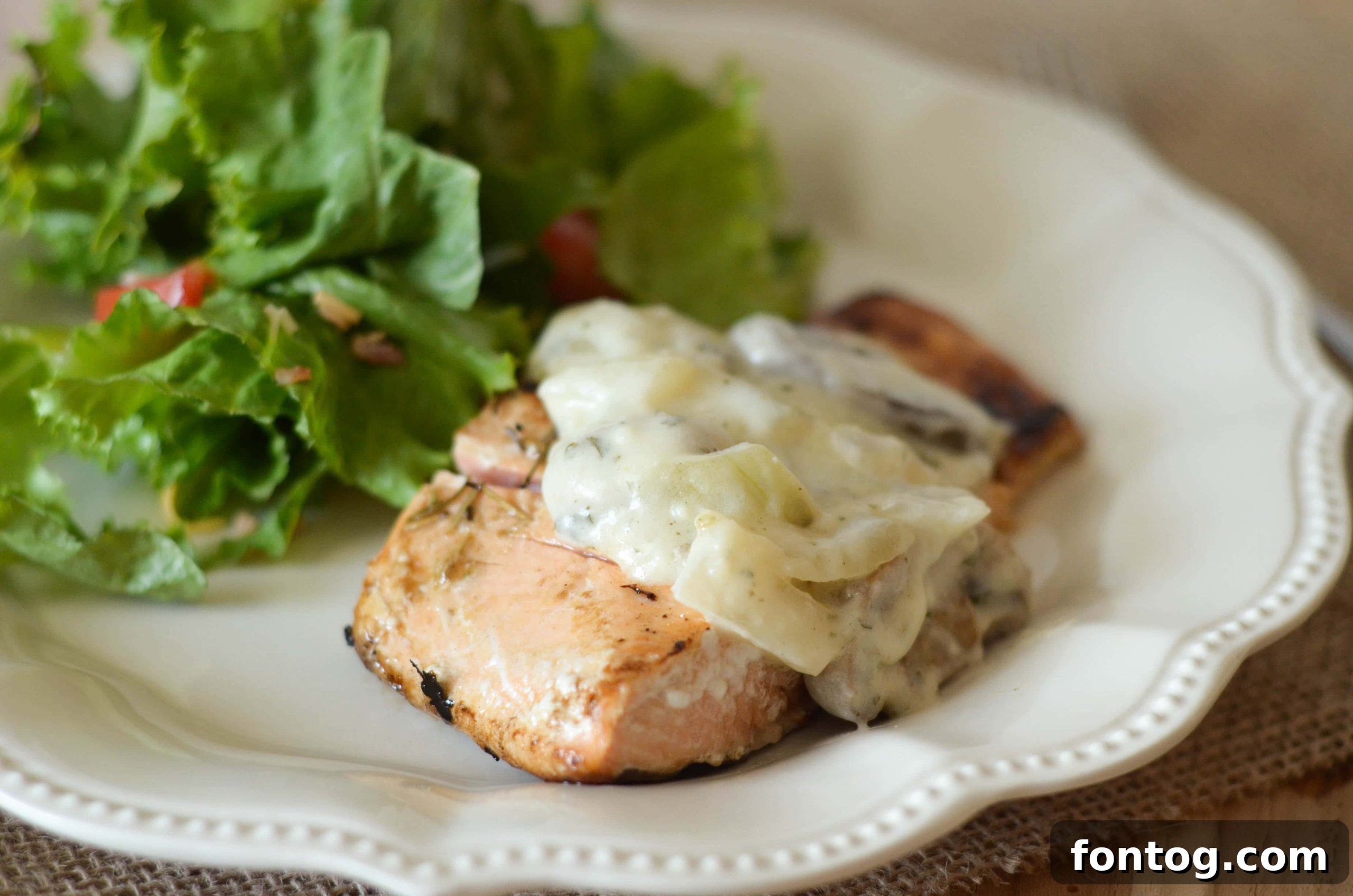 Garlic Rosemary Seared Salmon with White Wine Sauce