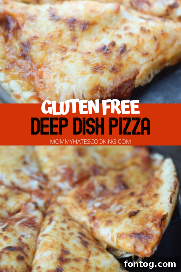 A mouth-watering Gluten-Free Deep Dish Pizza, freshly baked and topped with melted cheese and delicious ingredients.