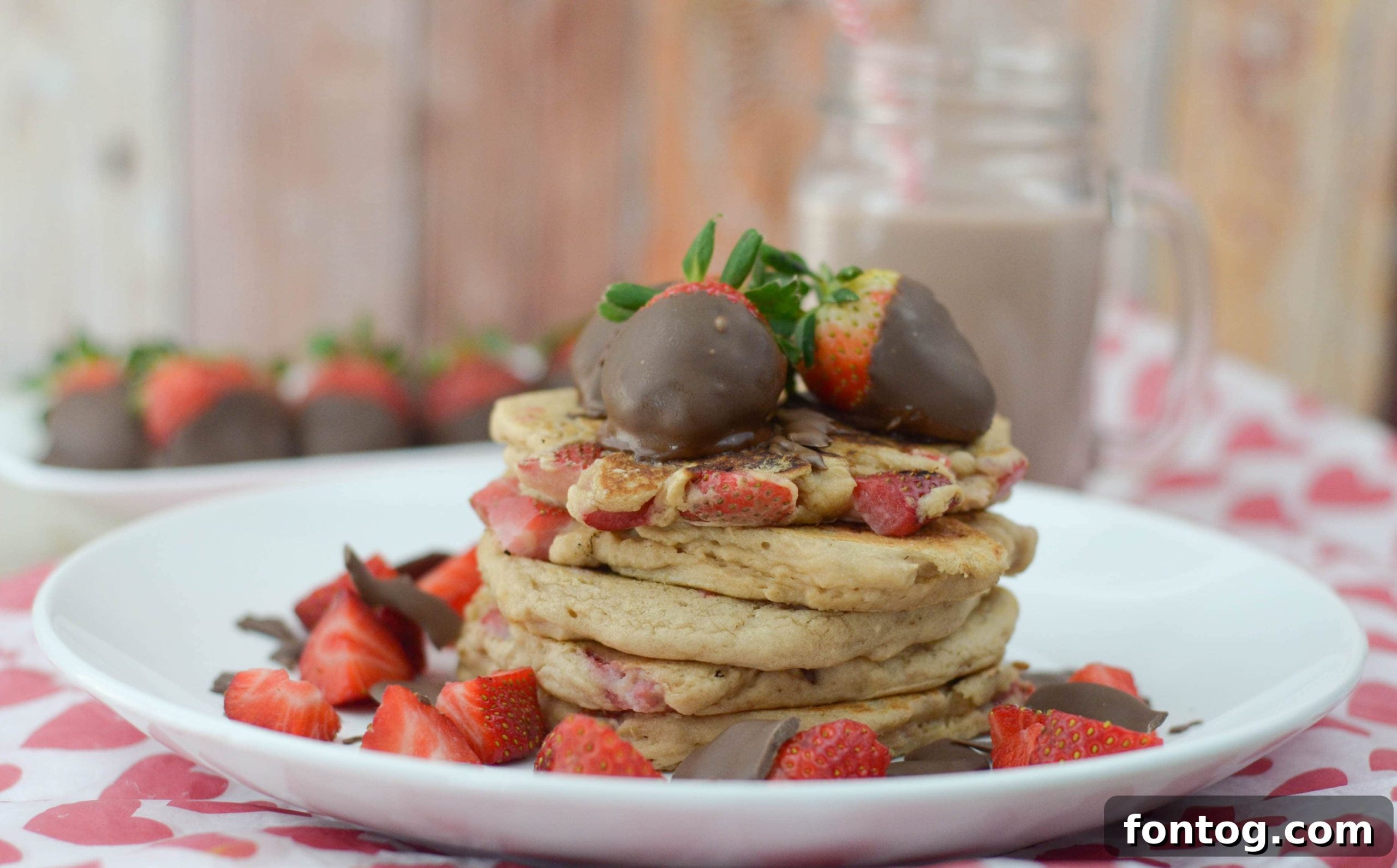 Fluffy Chocolate Covered Strawberry Pancakes