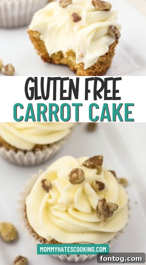 Large Pinterest graphic for Gluten-Free Carrot Cake Cupcakes recipe