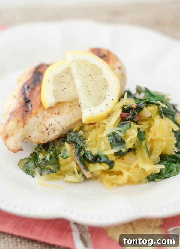 A vibrant bowl of spaghetti squash and rainbow chard, showcasing the texture and color of the sauteed vegetables.
