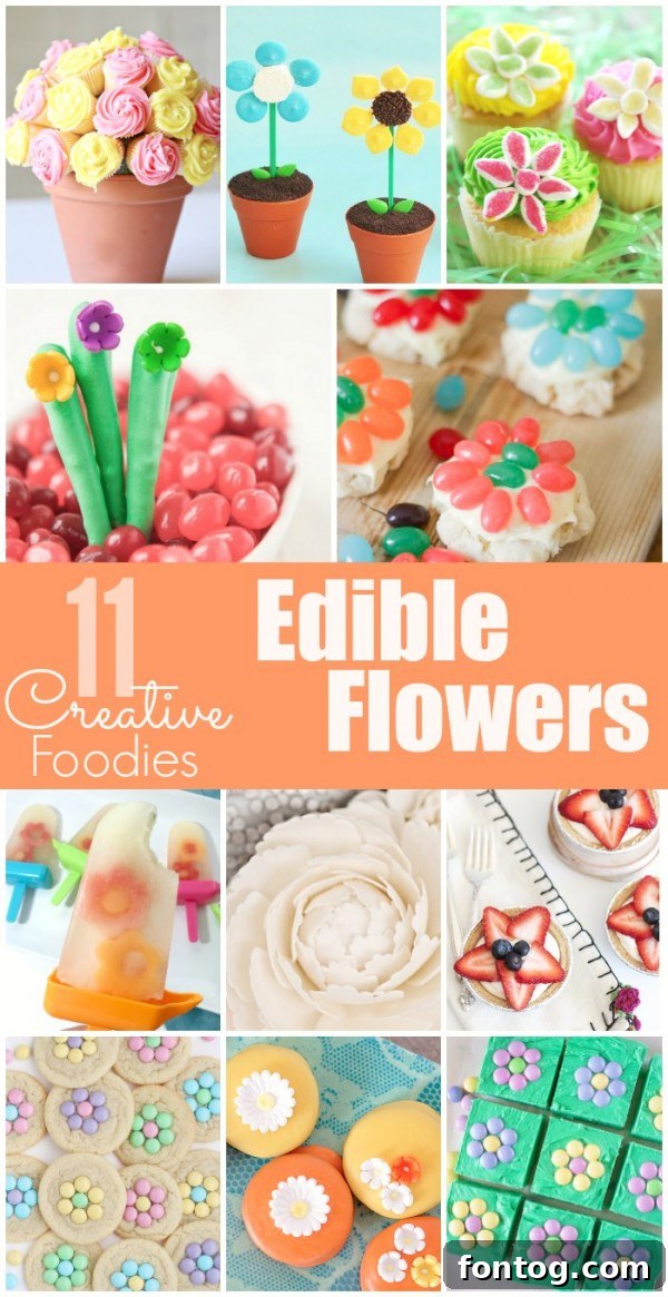 Collage of 11 different edible flower recipes from various food bloggers, inspiring creative spring desserts.