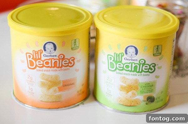 A close-up shot of Gerber Lil' Beanies being held, ready for snack time.