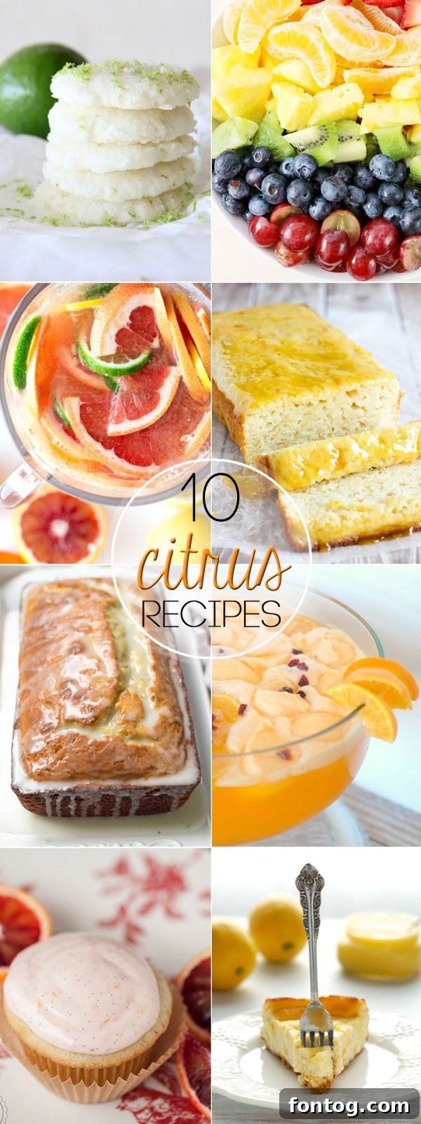 Assortment of vibrant citrus fruits and dishes, representing fresh and delicious citrus recipes.