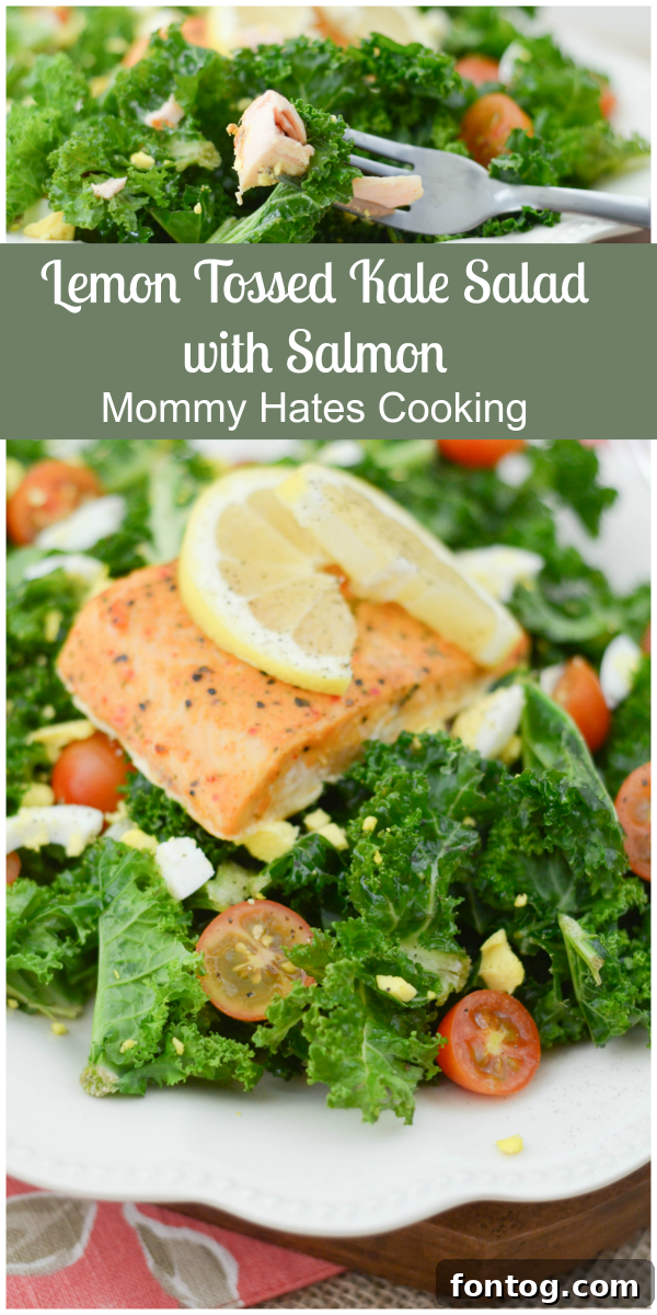 Vibrant Lemon Tossed Kale Salad topped with golden Gorton's Signature Seasoned Salmon fillet