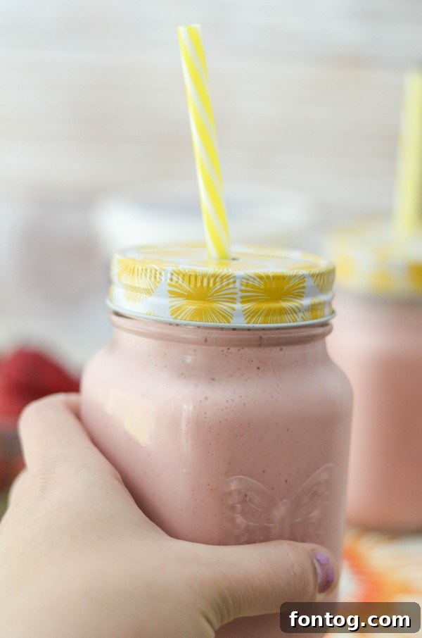 Ingredients for Strawberry Banana Smoothie laid out