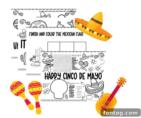 Engaging Cinco de Mayo Activity Pack for kids, featuring coloring pages, word games, and educational worksheets.