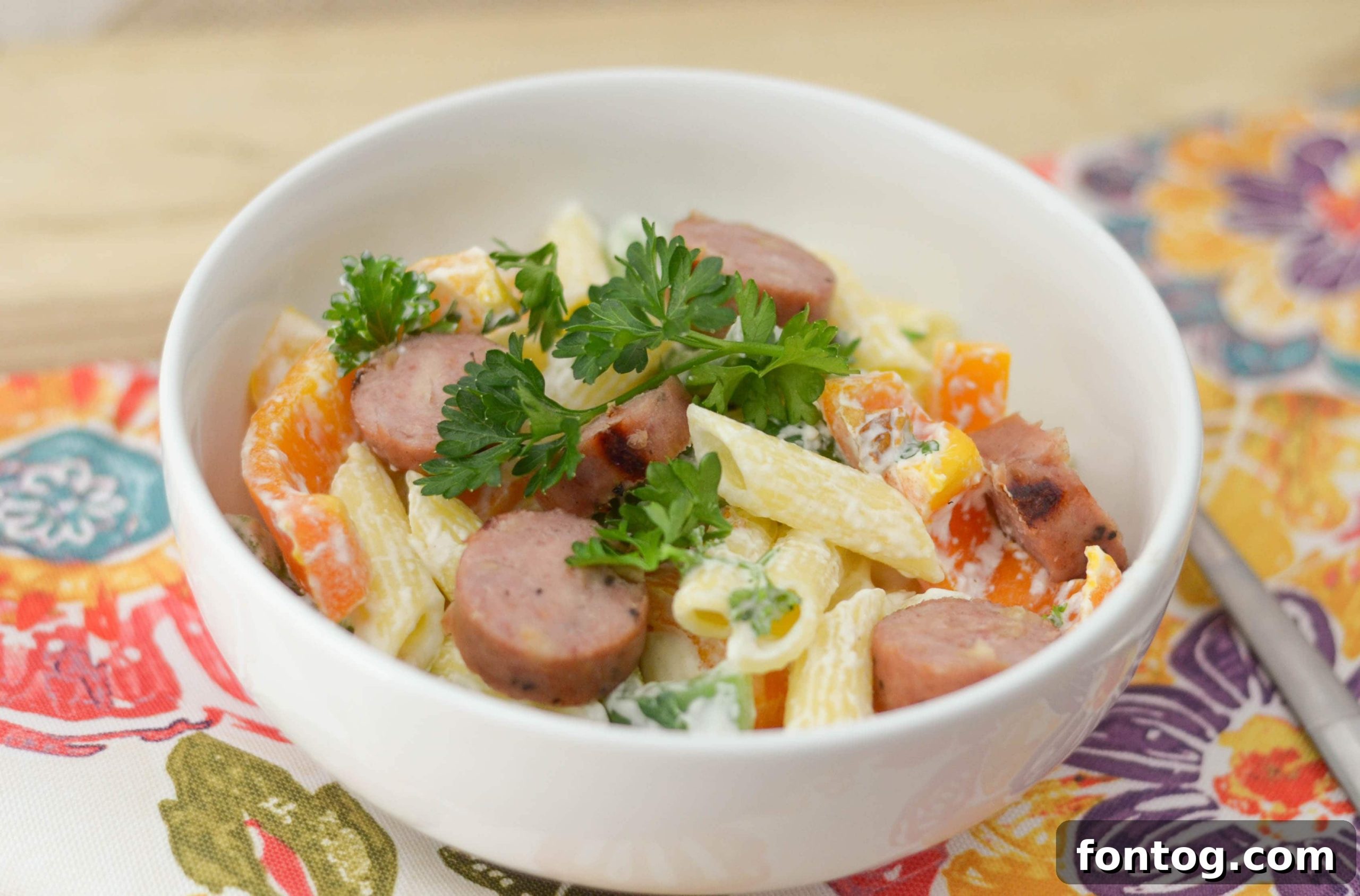 Gluten-Free Chicken & Apple Sausage Pasta Bowls, ready to eat