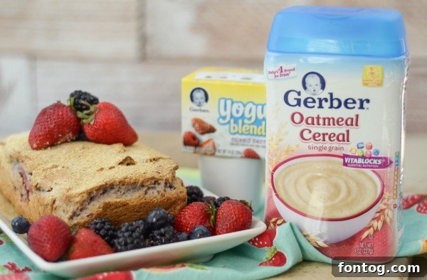 Freshly baked Berry Oatmeal Bread, still warm from the oven, ready to be sliced and served.