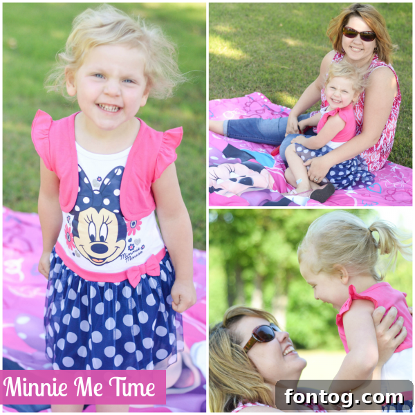 Minnie Mouse themed picnic with a little girl and new Minnie Mouse bedding for a Mother's Day celebration. #MinnieMe #DisneyJunior #Walmart