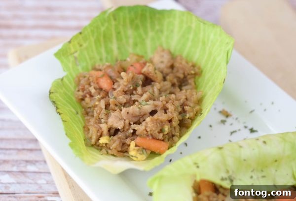 Close-up of freshly rolled Chicken & Rice Cabbage Wraps