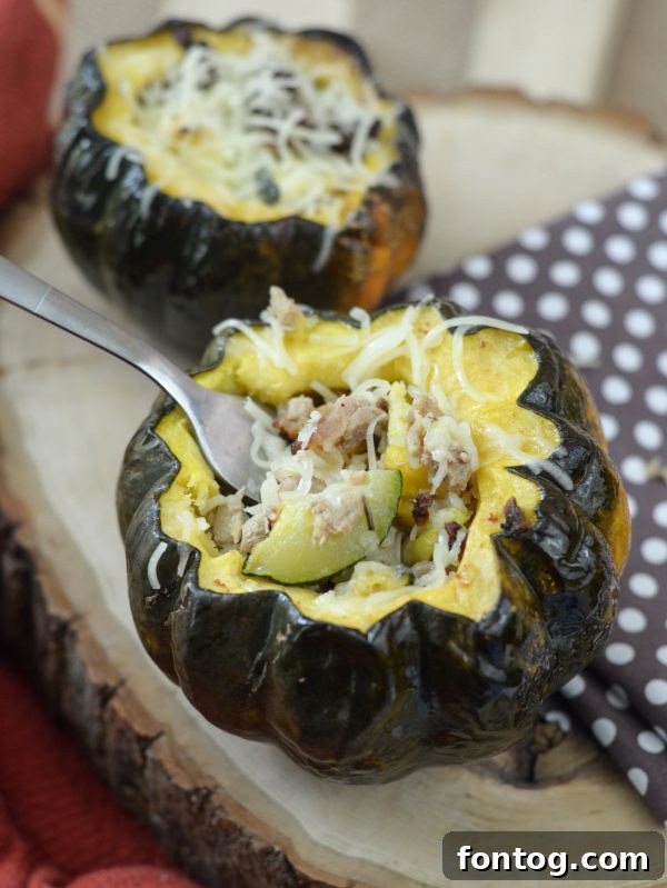 Golden Harvest Squash 5 A serving of Stuffed Acorn Squash with melted cheese and fresh parsley