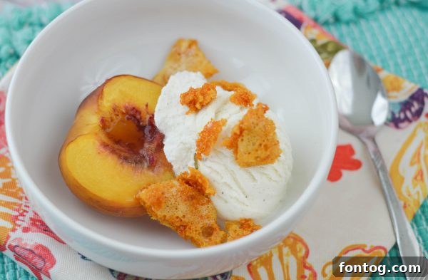 Plating Roasted Peaches with Honeycomb and Ice Cream