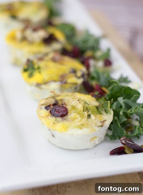 Gourmet Sweet Kale Egg Bites 6 Sweet Kale Omelets on a plate, ready to eat