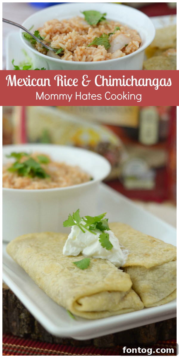 El Monterey Chimichangas and Burritos paired with homemade Mexican rice, a perfect quick dinner for busy families