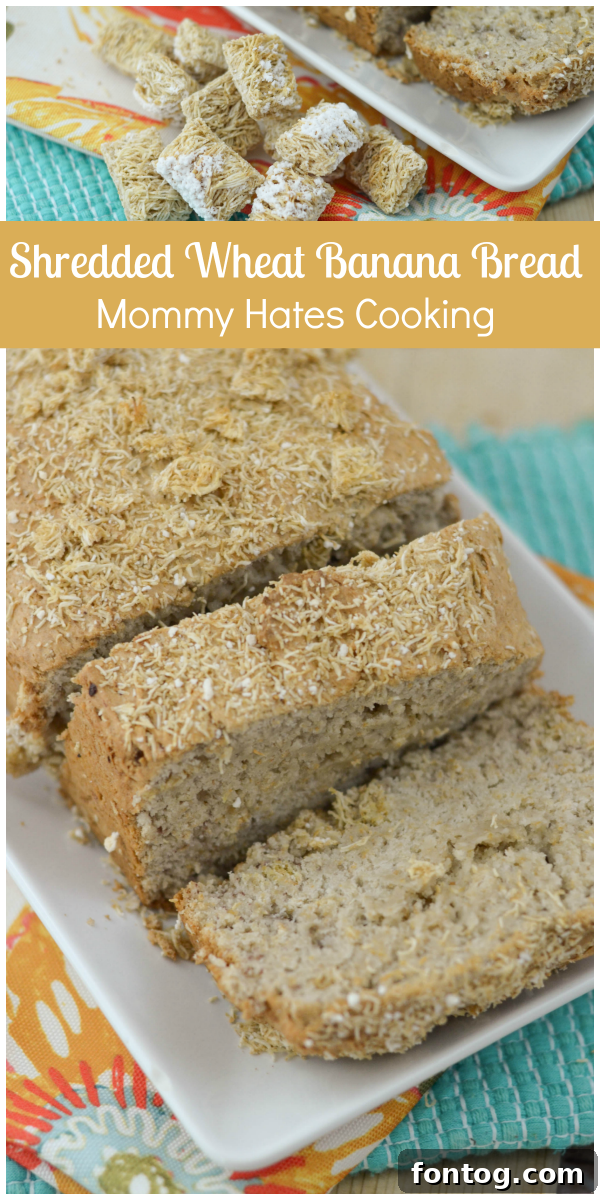 Shredded Wheat Banana Bread - Golden brown loaf on a cooling rack