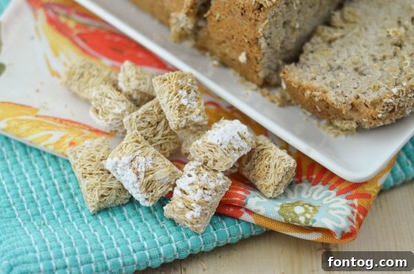 A close-up of the crust of Shredded Wheat Banana Bread