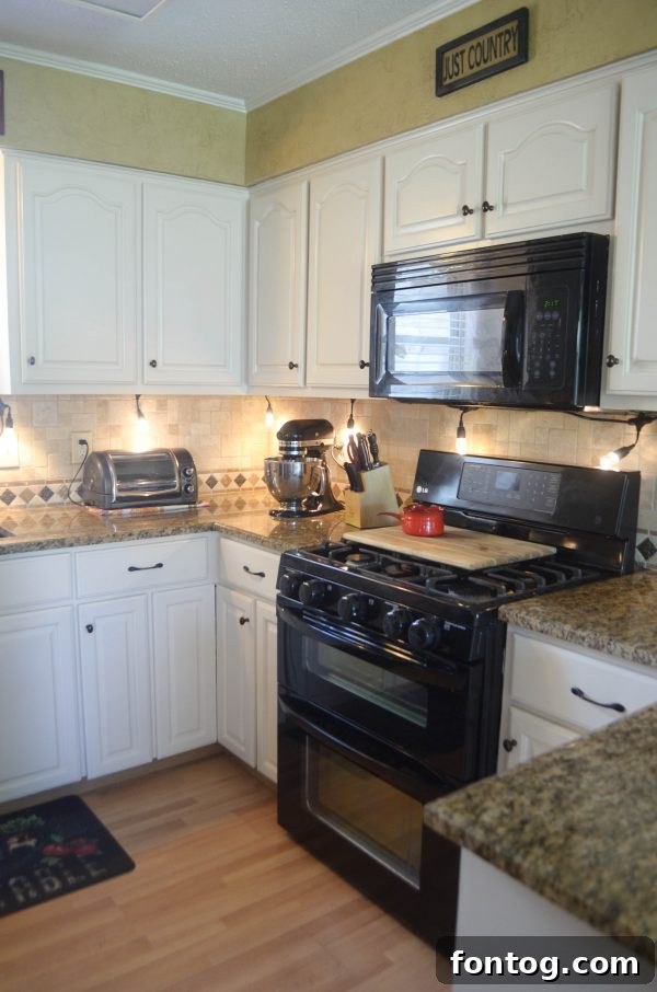 Kitchen Cabinets Before and After Painting, Setting the Stage for New Lighting