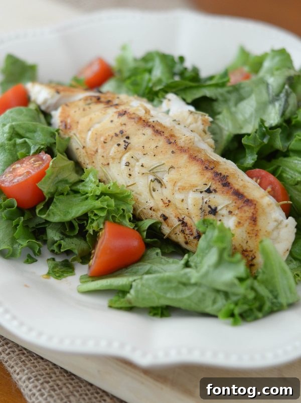 Lemon Rosemary Tilapia, plated and ready to eat.