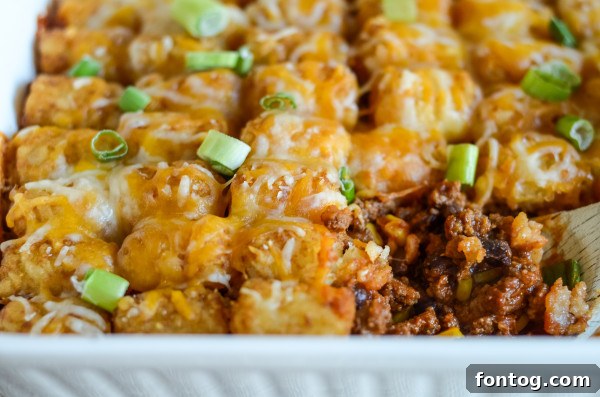 Portion of tater tot taco casserole in a storage container