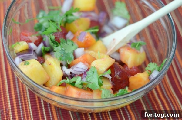 Freshly chopped cilantro and red onion for the fruit salsa