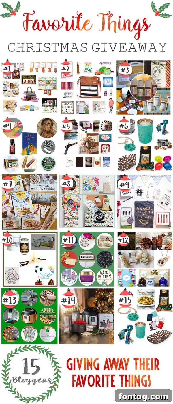 A festive collage of favorite Christmas things and gifts, representing the spirit of giving and winning during the holiday season.