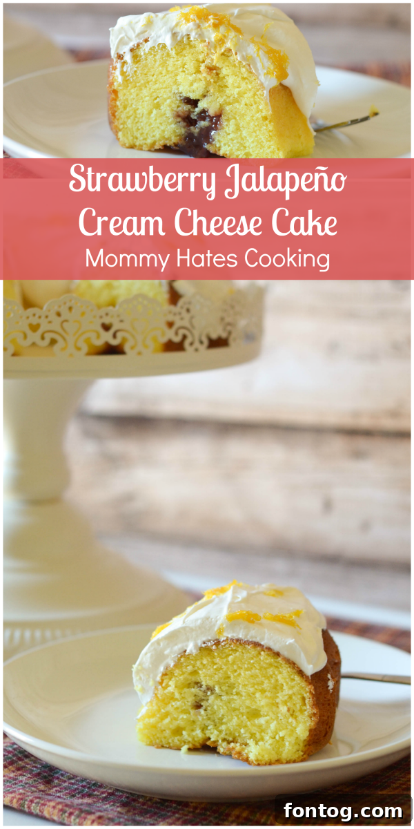 Delicious Strawberry Jalapeño Cream Cheese Poke Cake with creamy frosting