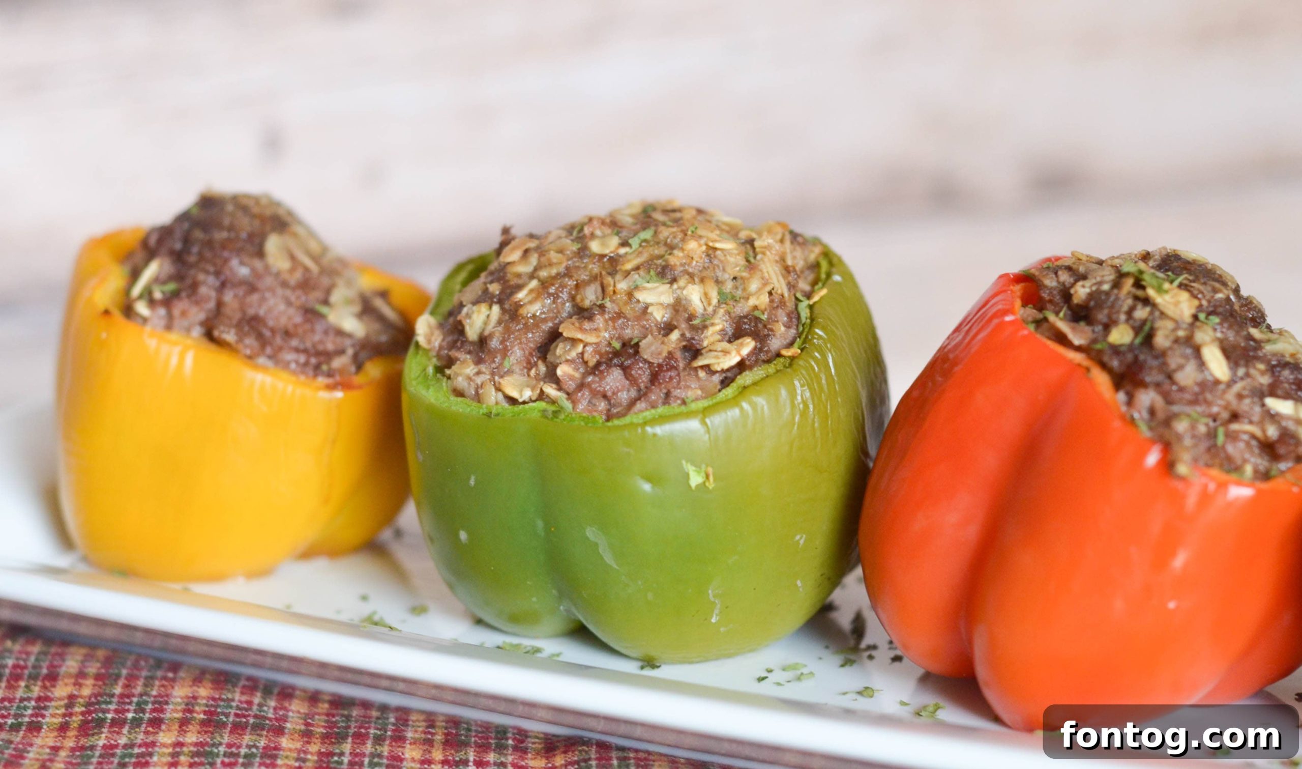 Meatloaf Stuffed Peppers in a baking dish