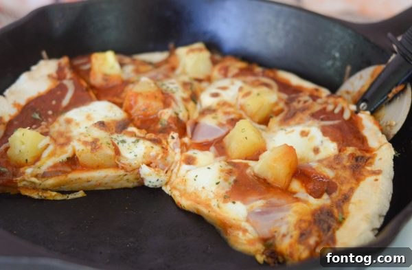 Deep Dish Hawaiian Pizza with Canadian bacon and pineapple