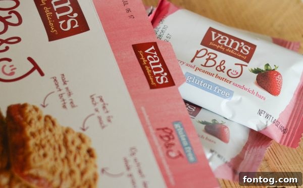 Close-up of Van's Strawberry & Peanut Butter Sandwich Bars, emphasizing wholesome ingredients