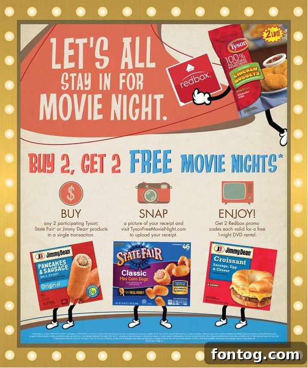 Family enjoying a cozy movie night with snacks purchased from Walmart, featuring Tyson and Jimmy Dean products with a Redbox movie promo.