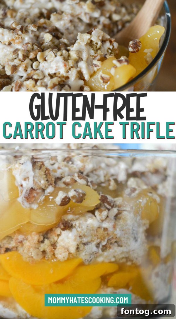 Decadent Gluten-Free Carrot Cake Trifle 9 This Gluten Free Carrot Cake Trifle is a quick and easy dessert perfect for spring gatherings, Easter celebrations, or any occasion! Layers of moist gluten free carrot cake, creamy filling, and delicious flavors come together in this no bake, crowd-pleasing treat. Discover your new favorite gluten free dessert idea today!