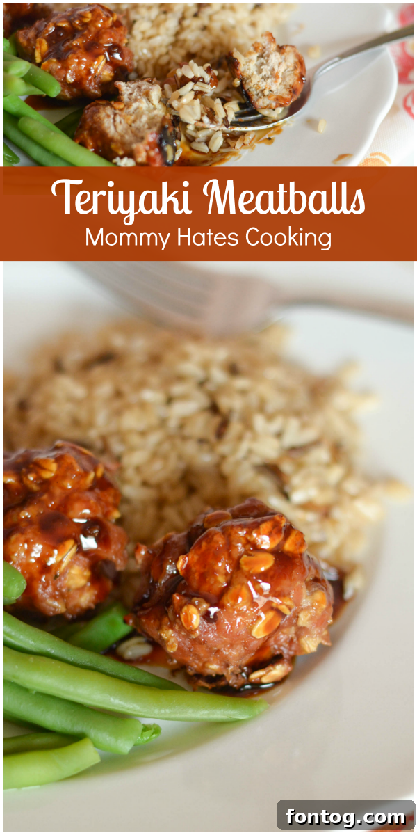 Homemade Teriyaki Meatballs served over rice with green beans