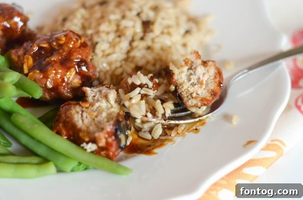 Close-up of glazed Teriyaki Meatballs
