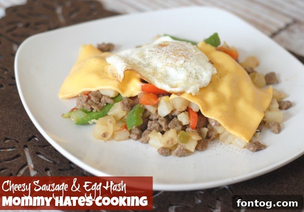 Hearty and flavorful Cheesy Egg Hash with sausage