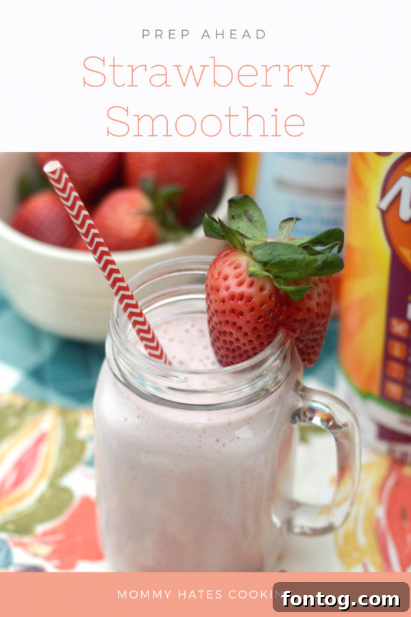Prep Ahead Strawberry Smoothies for a healthy, quick breakfast. Features fresh strawberries, yogurt, oats, and Meta fiber for digestive health and weight loss support.