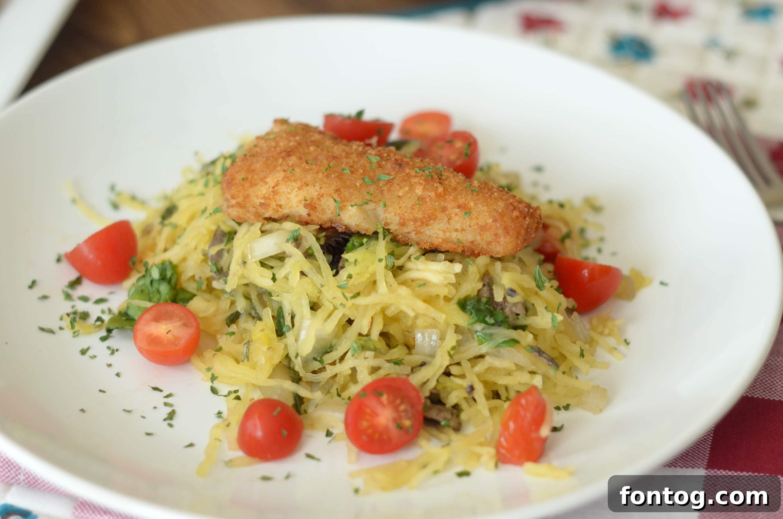 Crispy Potato-Crusted Fillet with Sautéed Spaghetti Squash 11 Potato Crunch Fillet Spaghetti Squash Sauté