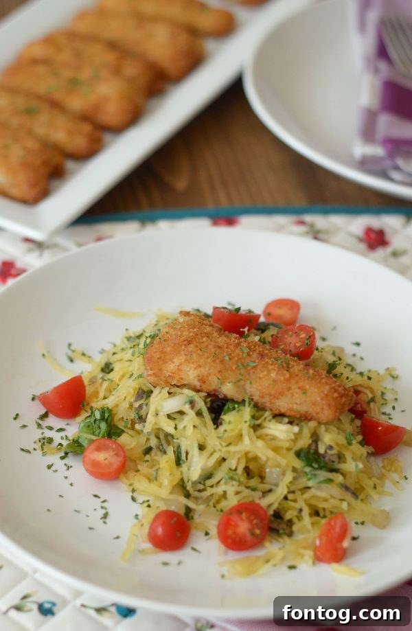 Crispy Potato-Crusted Fillet with Sautéed Spaghetti Squash 8 Potato Crunch Fillet Spaghetti Squash Sauté #TryGortons AD