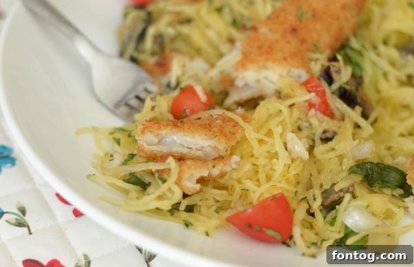 Crispy Potato-Crusted Fillet with Sautéed Spaghetti Squash 10 Potato Crunch Fillet Spaghetti Squash Sauté #TryGortons AD
