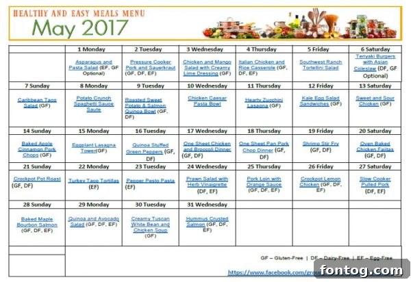 Free Printable Menu Plan template for May