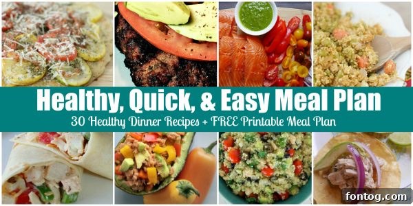 Horizontal view of the June Healthy Menu Plan with a variety of healthy food images.