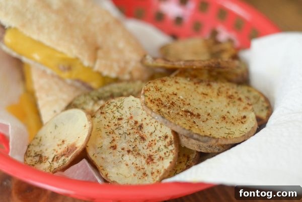 Tray of freshly baked garlic chili potato chips