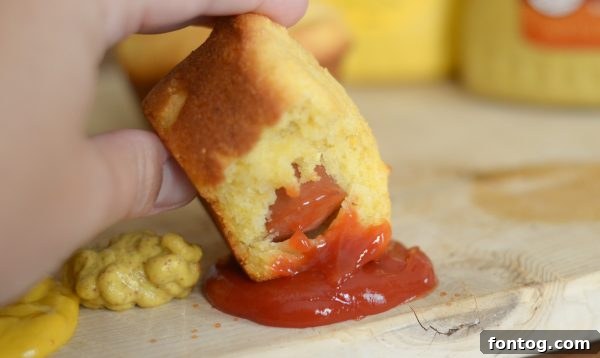 Various dipping sauces for Corn Dog Muffins, including ketchup and mustard.