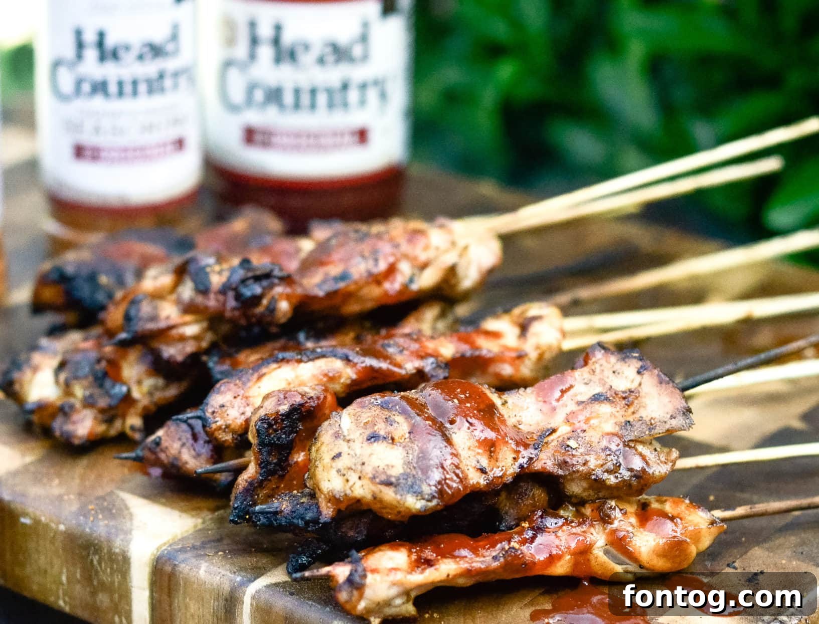 Appetizing Barbecue Chicken Skewers, freshly grilled and coated in savory sauce.