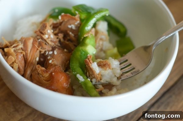 Perfect Slow Cooker and Ninja Foodi Teriyaki Chicken 5 Close-up of tender Slow Cooker Teriyaki Chicken